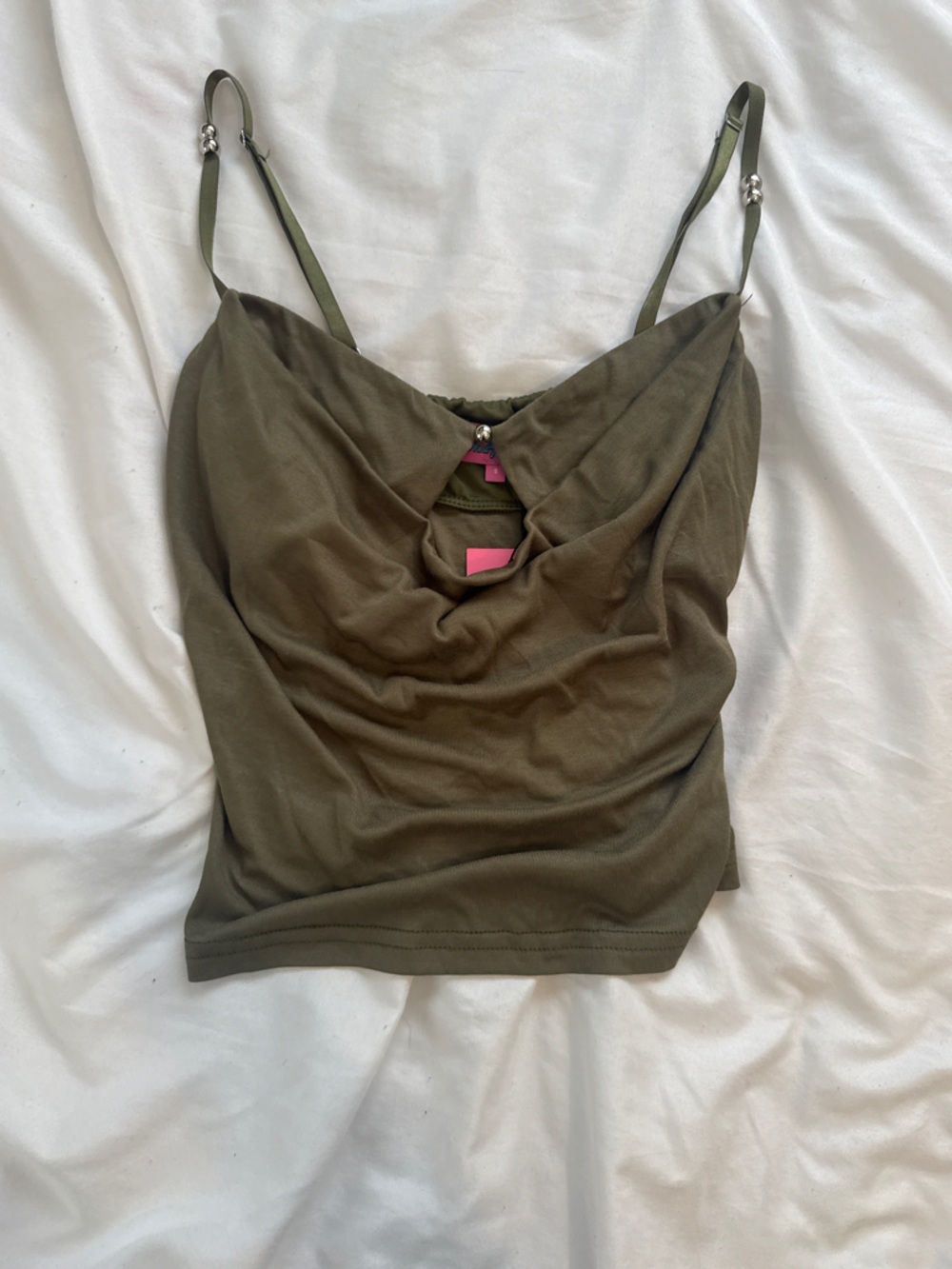 Edikted Olive Green Draped Cowl Neck Tank Top